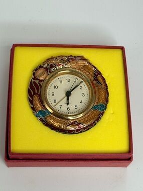 Vintage cloisonné dragon desk clock home accent Asian new in box